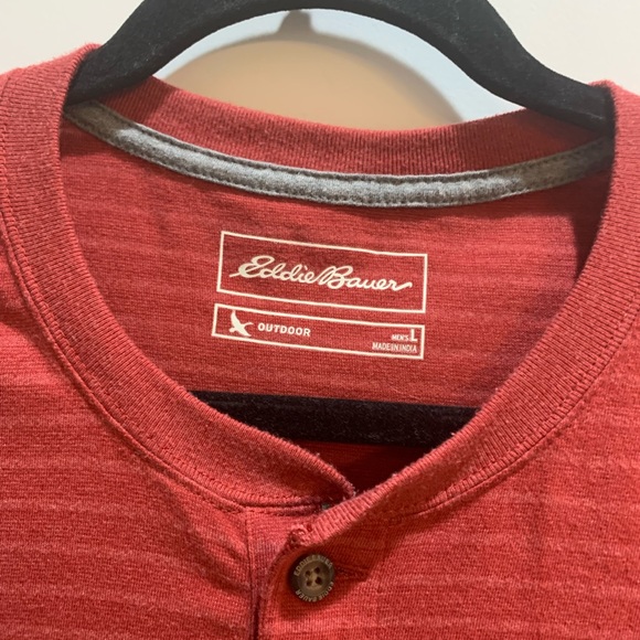 Eddie Bauer Mens Short Sleeve Shirt Burnt Red Stripe L Armpit To Armpit 24”. - Picture 2 of 6